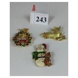 DANICORT CAT AND WREATH PINS UNBRANDED REINDEER