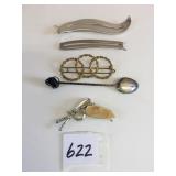 SILVER TONE HAIR BARRETTES THREE CIRCLE PIN SPOON