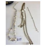 CHAIN NECKLACE WITH WHITE BEADS BEADED NECKLACE