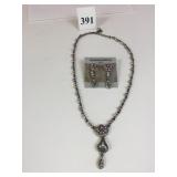 FASHION EARRINGS AND NECKLACE SET PURPLE BEADS