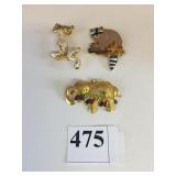 PINS RACCOON CAT AND ELEPHANT
