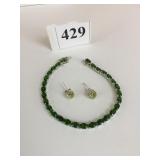 GREEN STONE POSSIBLY CHROME DIOPSIDE 8" BRACELET