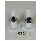 TWO SILVER 925 RINGS SIZE 9 SQUARE GREEN STONE