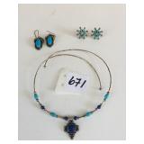 STERLING 925 CHOKER NECKLACE WITH BLUE STONE
