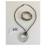 SILVER 925 PENDANT NECKLACE ON CORD BEADED