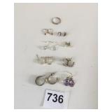 SILVER TONE RING GROUP OF PIERCED EARRINGS HOOPS