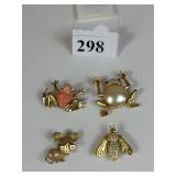 AVON MOUSE PIN TWO FROG PINS UNBRANDED BEE PIN