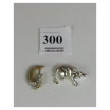 TWO CARALEE CAT PINS SILVER TONE AND GOLD TONE