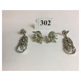 TWO PAIR OF RHINESTONE EARRINGS ONE DANGLE HATTIE