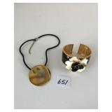 KENNETH J LANE GOLD TONE AND BLACK ENAMEL CUFF