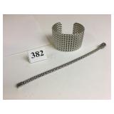 TWO SILVER TONE METAL BRACELETS ONE CUFF ONE