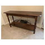 PINE TABLE WITH LOVER SHELF, 52" X 15" X 27"