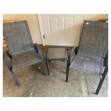 2 OUTDOOR CHAIRS AND SMALL END TABLE