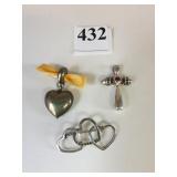 HEART PIN WITH YELLOW RIBBON SILVER 925 CROSS