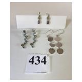 THREE PAIR SILVER 925 EARRINGS TWO WITH COLORED