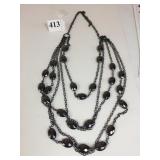 5 STAND BLACK NECKLACE W/ OVAL STONES