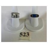 TWO SILVER 925 RINGS BLUE STONE SIZE 7