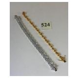 SILVER 925 DOUBLE ROW RHINESTONE BRACELET GOLD