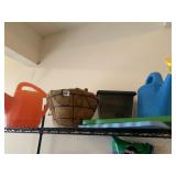 2 PLASTIC WATERING PITCHERS, PLANTER BASKET, KNEE