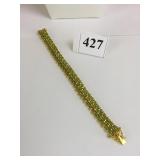 GOLD TONE 925 SILVER BRACELET WITH GREEN STONES
