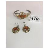 SILVER 925 CUFF BRACELET AND EARRING SET WITH