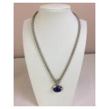 LAPIS DANGLE NECKLACE W/ PLATINUM OVER STERLING