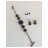 STERLING SILVER BRACELET WITH BLUE STONES DROP