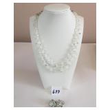 DOUBLE STRAND CRYSTAL BEAD NECKLACE CLIP ON