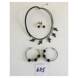 SILVER 925 NECKLACE ON CORD WITH BLACK STONE