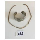 SILVER 925 CUFF BRACELET FLOWER DESIGN AND 18"