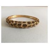 GOLD TONE HINGED BANGLE BRACELET LEOPARD DESIGN