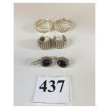 TWO PAIR SILVER 925 HOOP EARRINGS AND BLACK STONE