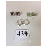 SILVER 925 HOOP EARRINGS TWO PAIR SQUARE WITH