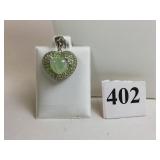 STERLING PREHMITE AND PERIDOT CZ HEART PENDANT