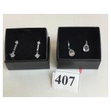 PIERCED EARRINGS CZ CENTER STONES 2 PAIRS IN BOX