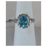 10K WHITE GOLD RING SIZE 7 BLUE TOPAZ 3.56G