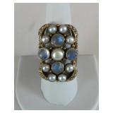 GOLD TONE RING WITH PEARLS SIZE 8 MARKED INDIA