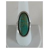 SILVER TONE RING WITH BLUE STONE TURQUOISE SIZE 8
