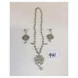 SILVER 925 RHINESTONE NECKLACE AND EARRING SET