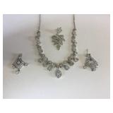 SILVER 925 RHINESTONE NECKLACE DROP EARRINGS AND