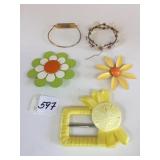 FLOWER EARRINGS WITH PINK STONE CENTER OPEN FLAT