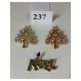 EISENBERG RHINESTONE CHRISTMAS TREE PINS NOEL PIN