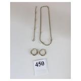SILVER 925 ITALY NECKLACE AND BRACELET SET HOOP