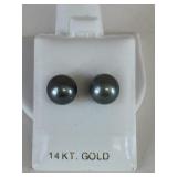 14K GOLD 10MM DARK TAHITIAN PEARL EARRINGS