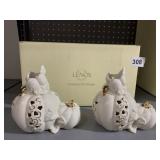 LENOX HALLOWEEN PUMPKIN CANDLESTICKS  NEW