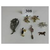 GROUP OF PINS BALLET DANCER HORSE CAT FLOWER ETC.