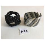 BLACK BEADED BRACELET TWO TONE ELASTICIZED