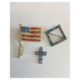RHINESTONE PINS FLAG CROSS SQUARE