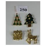FOUR AAI CHRISTMAS PINS TWO TREES REINDEER AND
