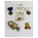 PIRATES PIN TWO MEDALLIONS LOCK AND KEY ETC.